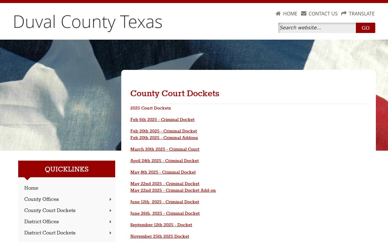 Duval County warrant records: official court docket index layout
