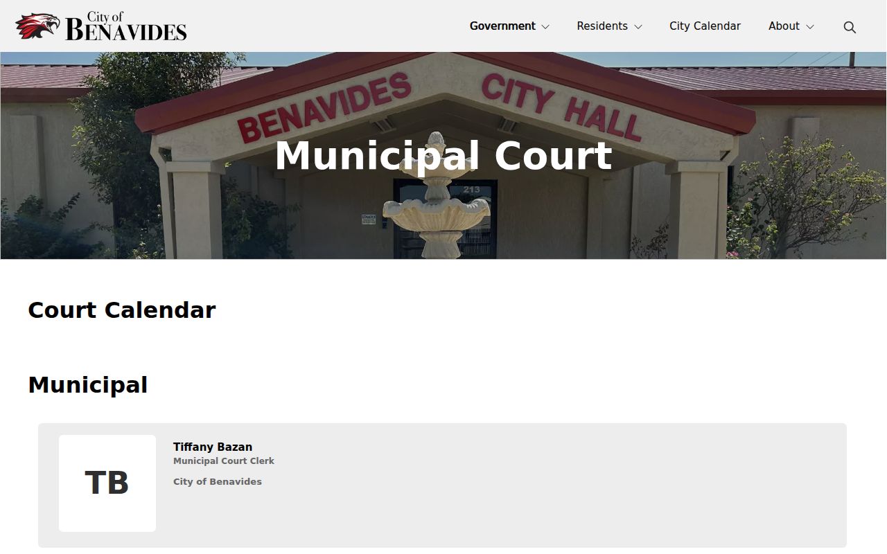 Benavides warrant records: Municipal Court contact page