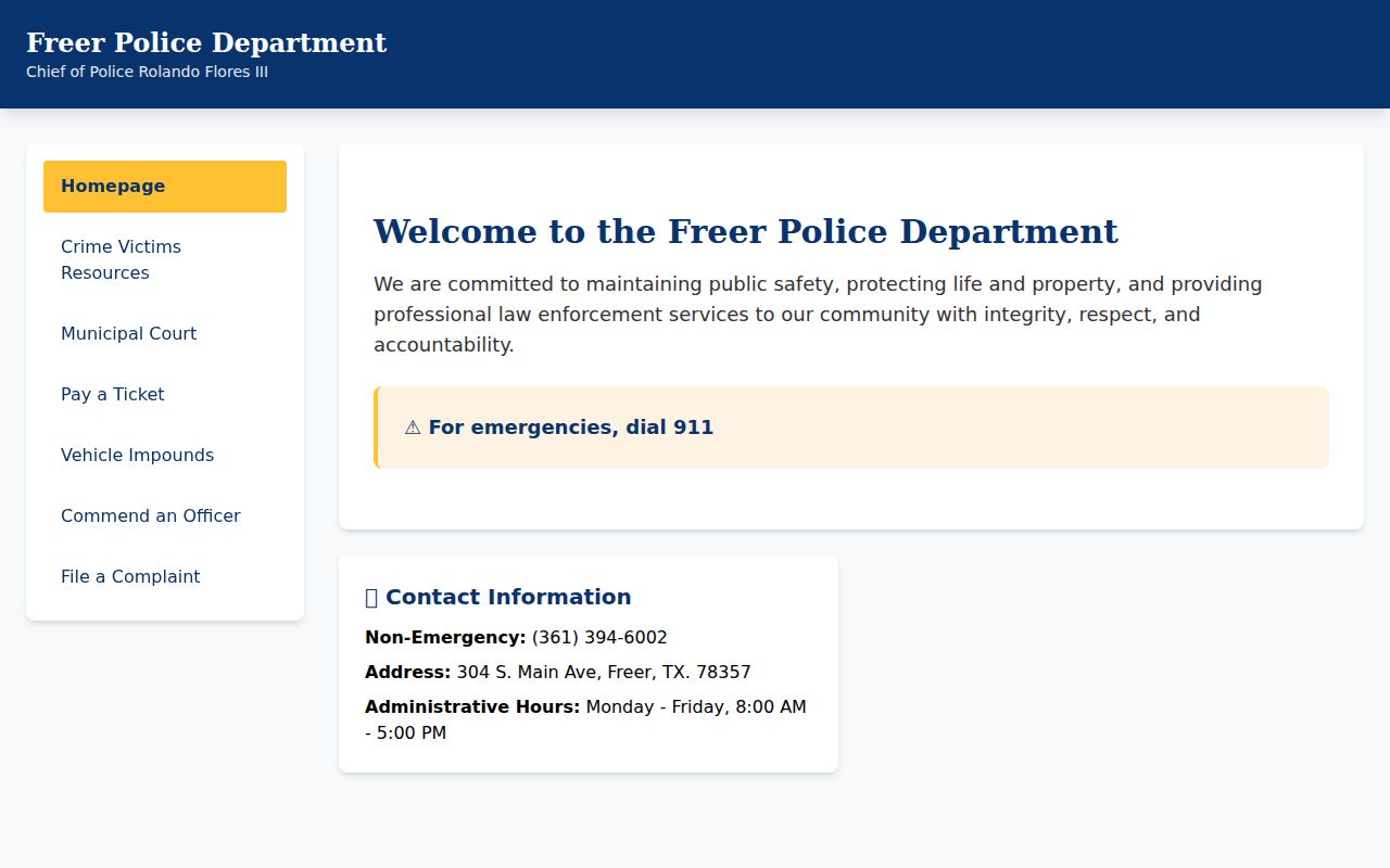 Freer warrant records: Freer Police Department public-records form