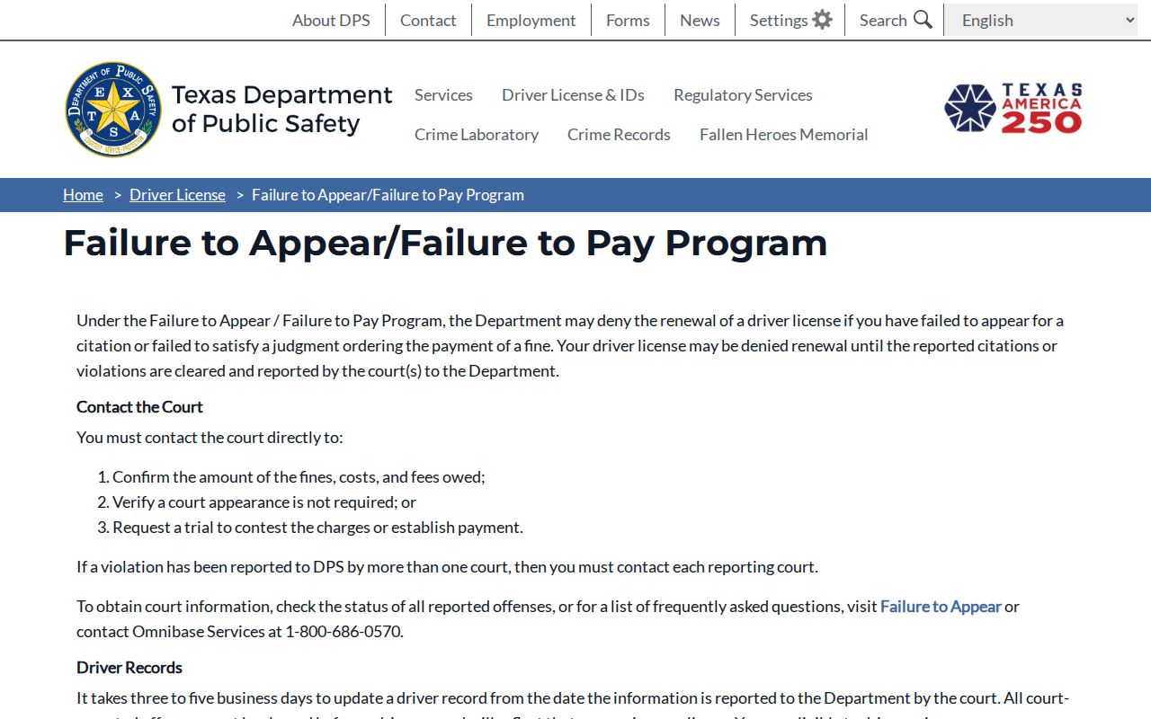 Duval County traffic warrant records: Texas DPS FTA and failure-to-pay information
