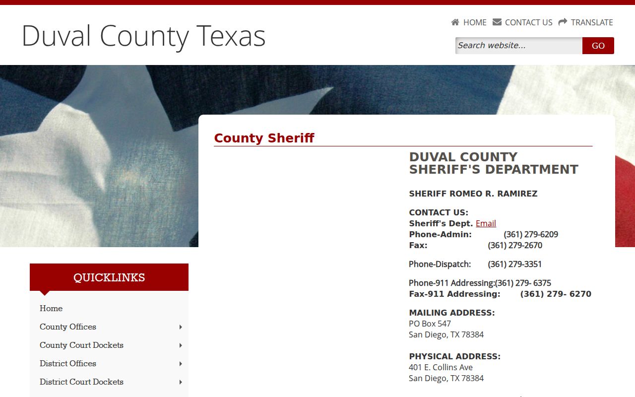 Duval County warrant records: official sheriff contact page